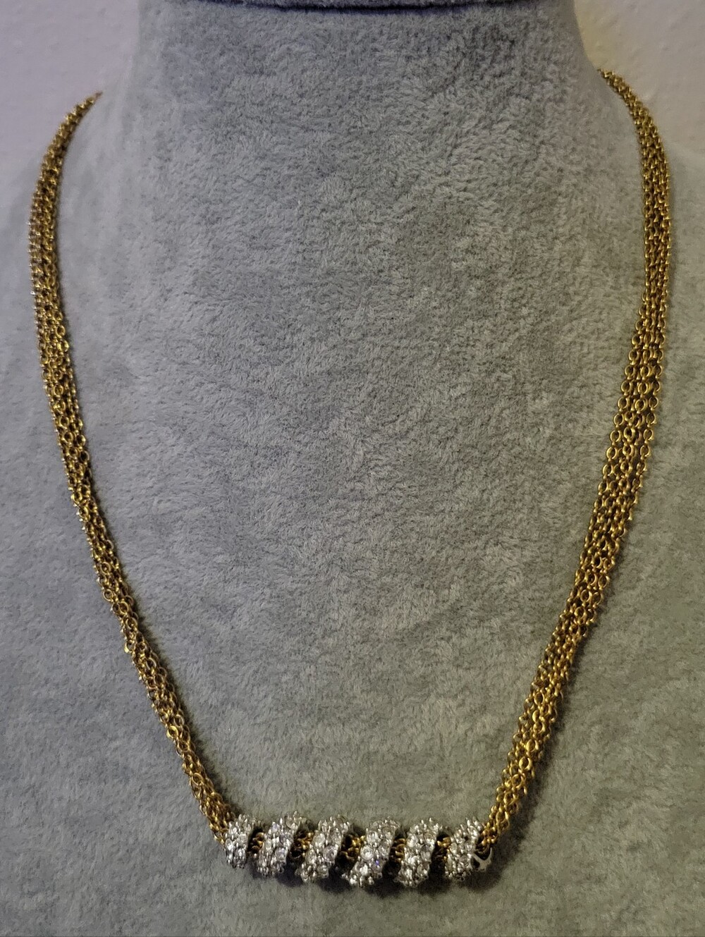 Vintage Swarovski Multi-Strand Gold Plate Necklace w/Pavé Crystal Spiral Ribbon